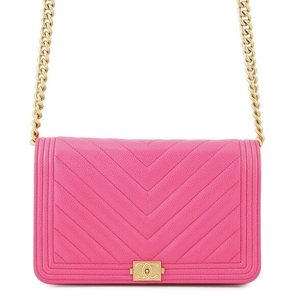 CHANEL Boy's Chanel Chevron Chain Wallet Calfskin Pink AP1117 - Picture 1 of 16